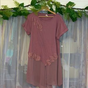 Akemi + Kin Mauve Flowy Tunic w/ Floral Lace